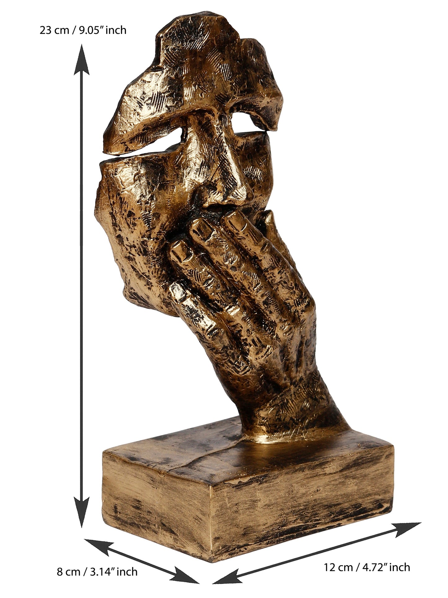 Polyresin Golden Human Face Statue Hand on Mouth Handcrafted Decorative Showpiece