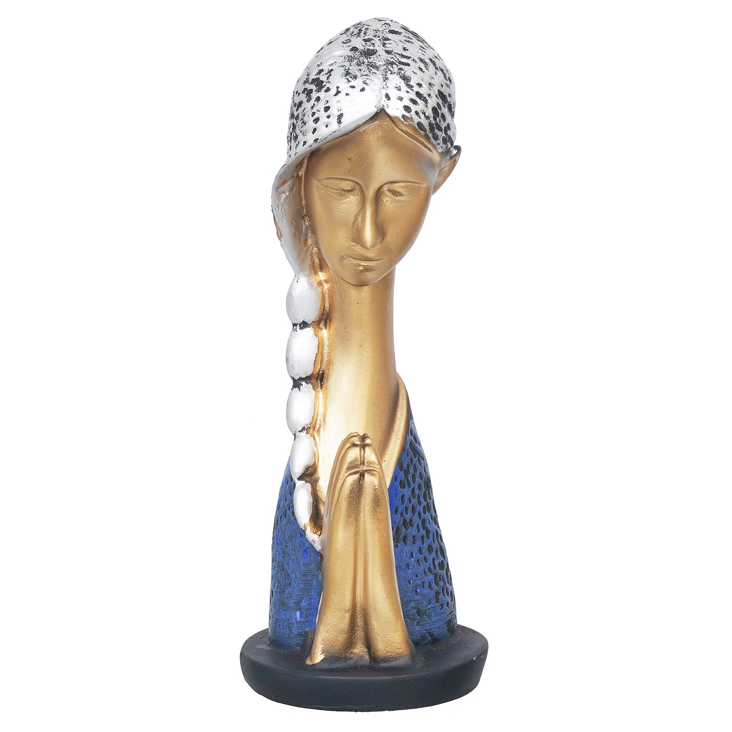 Silver and Golden Polyresin Handcrafted Women Praying Statue Human Figurine