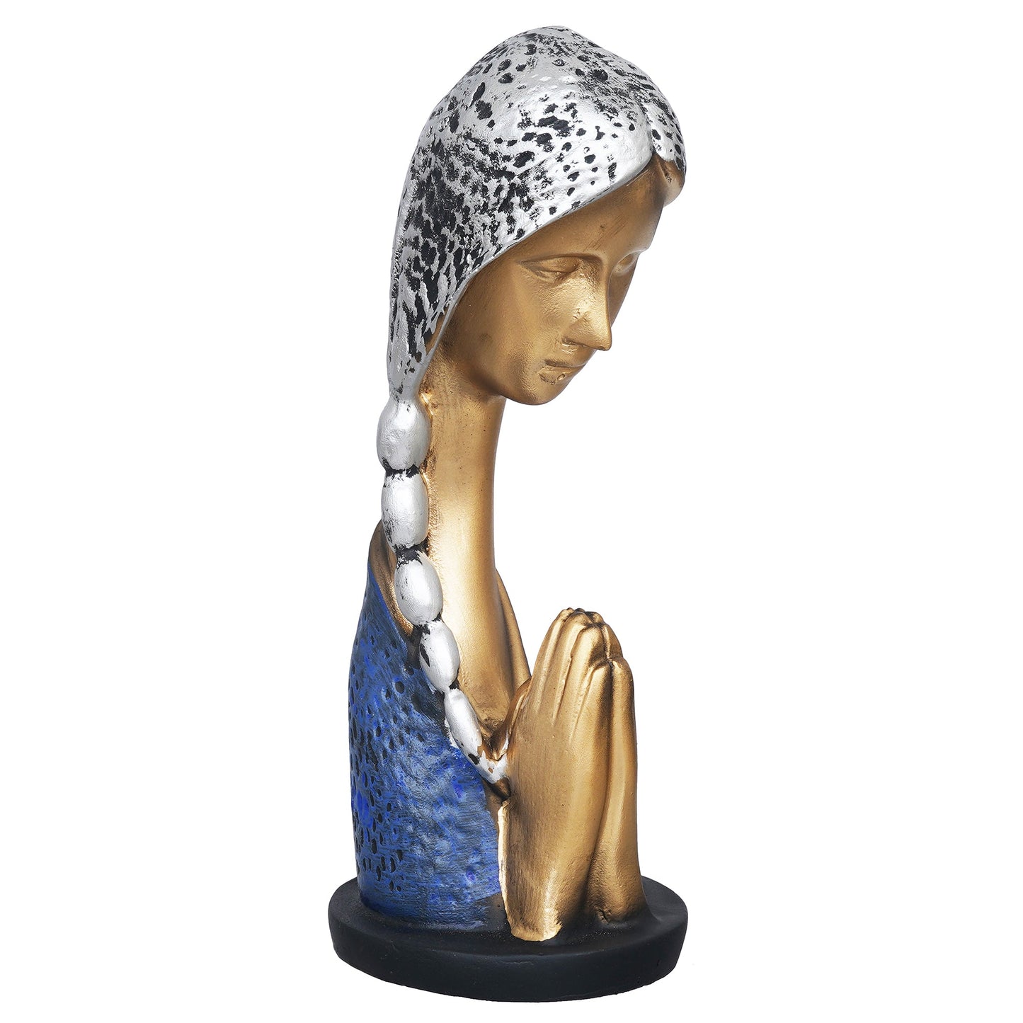 Silver and Golden Polyresin Handcrafted Women Praying Statue Human Figurine