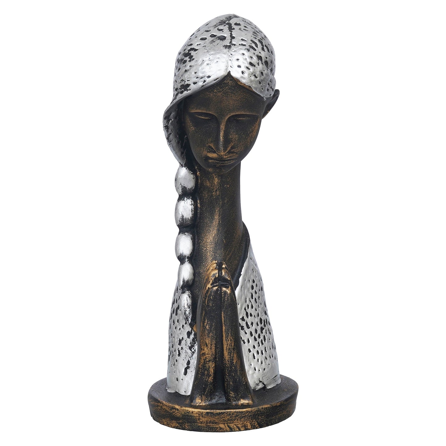 Shoppers Point India Silver and Brown Polyresin Handcrafted Women Praying Statue Human Figurine