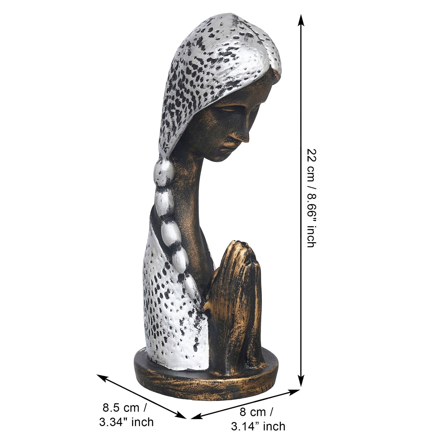 Shoppers Point India Silver and Brown Polyresin Handcrafted Women Praying Statue Human Figurine