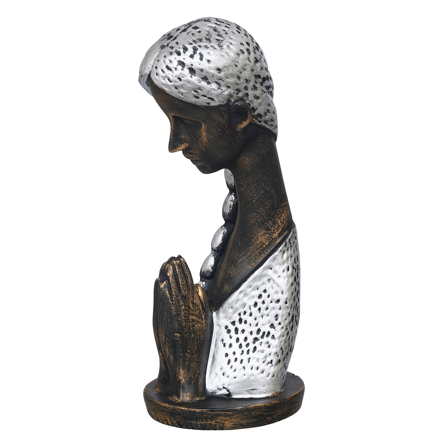 Shoppers Point India Silver and Brown Polyresin Handcrafted Women Praying Statue Human Figurine