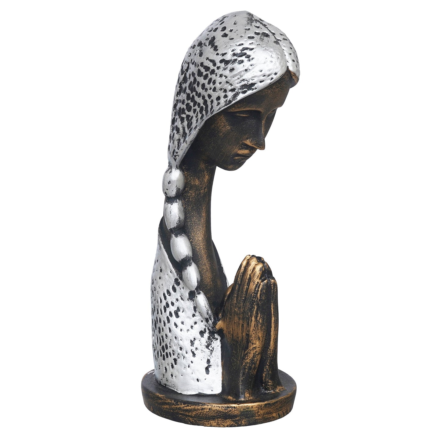 Shoppers Point India Silver and Brown Polyresin Handcrafted Women Praying Statue Human Figurine
