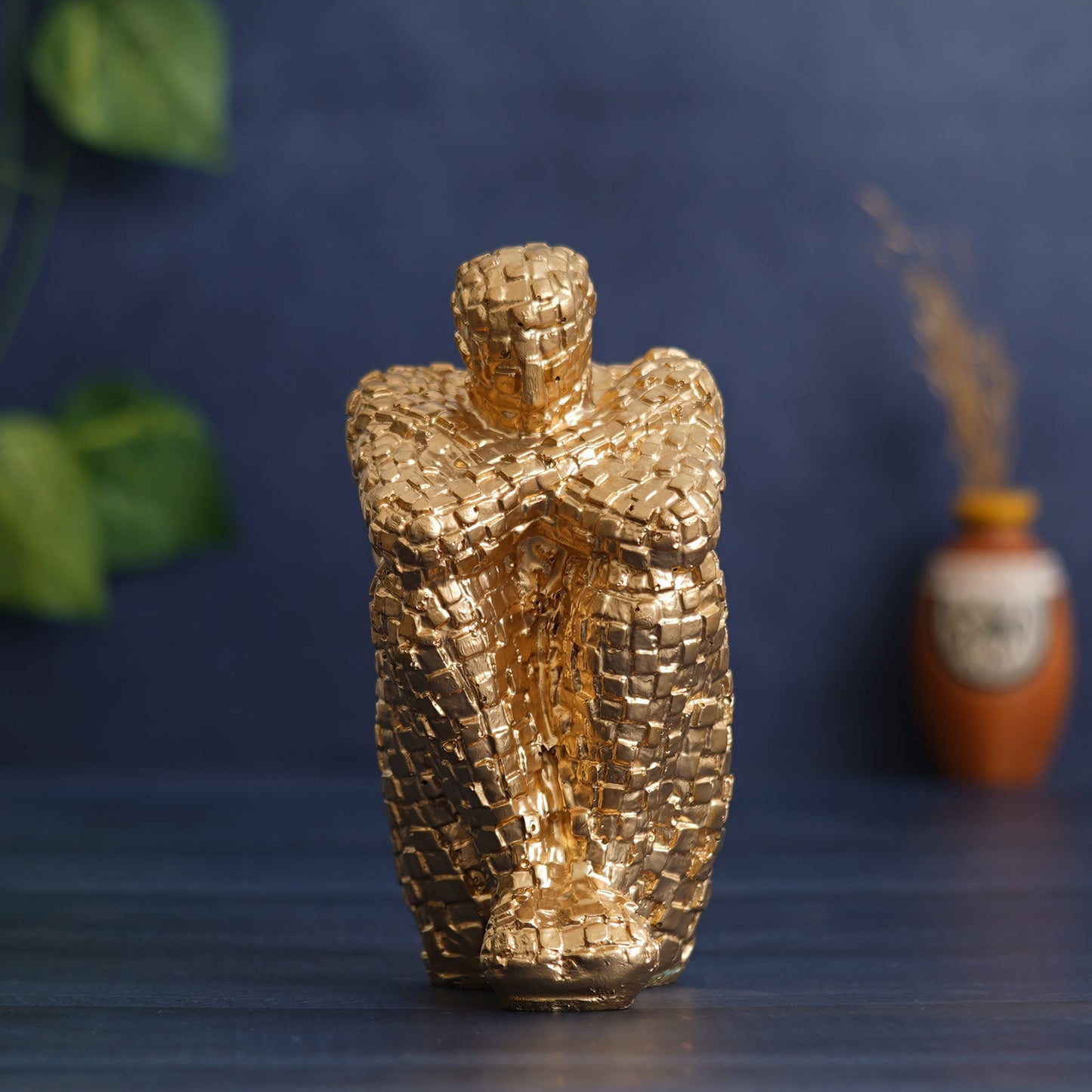 Shoppers Point India Golden Polyresin Handcrafted Thinking Man Statue Human Figurine