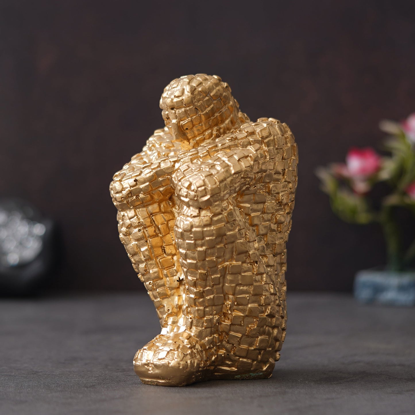 Shoppers Point India Golden Polyresin Handcrafted Thinking Man Statue Human Figurine