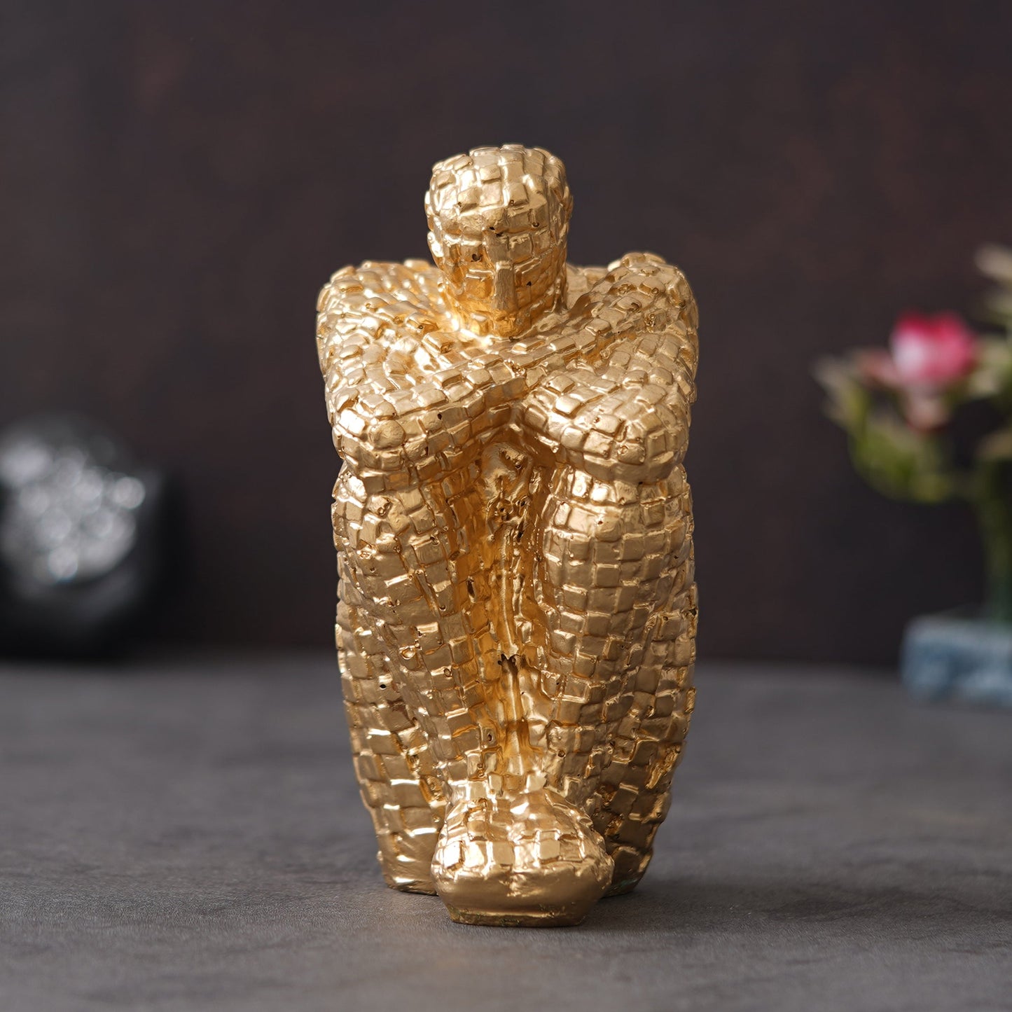 Shoppers Point India Golden Polyresin Handcrafted Thinking Man Statue Human Figurine