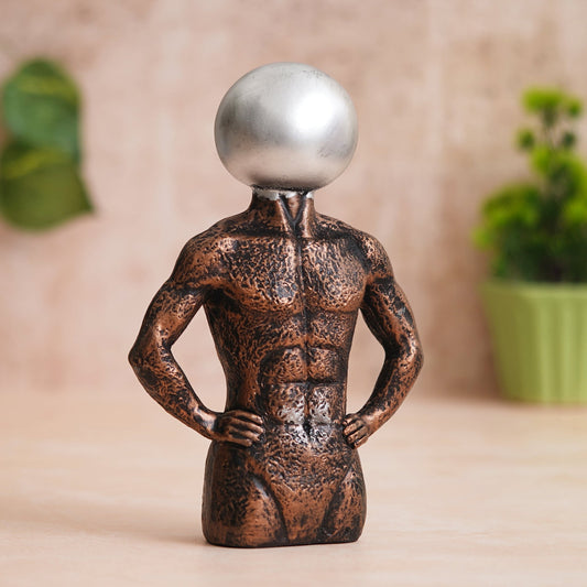 Shoppers Point India Copper, Silver Polyresin Men Statue Round Sign On Face Human Figurine Decorative Showpiece