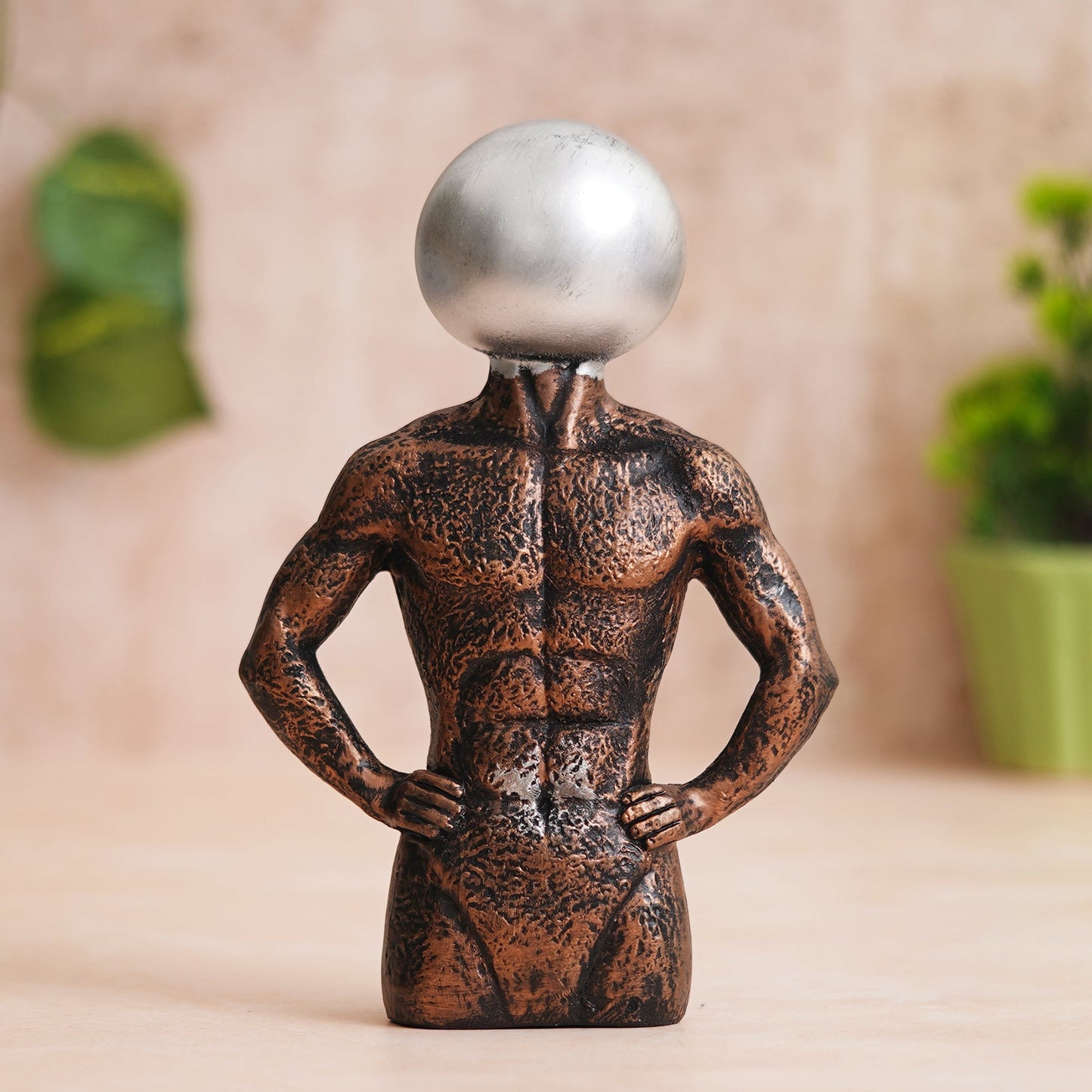 Shoppers Point India Copper, Silver Polyresin Men Statue Round Sign On Face Human Figurine Decorative Showpiece