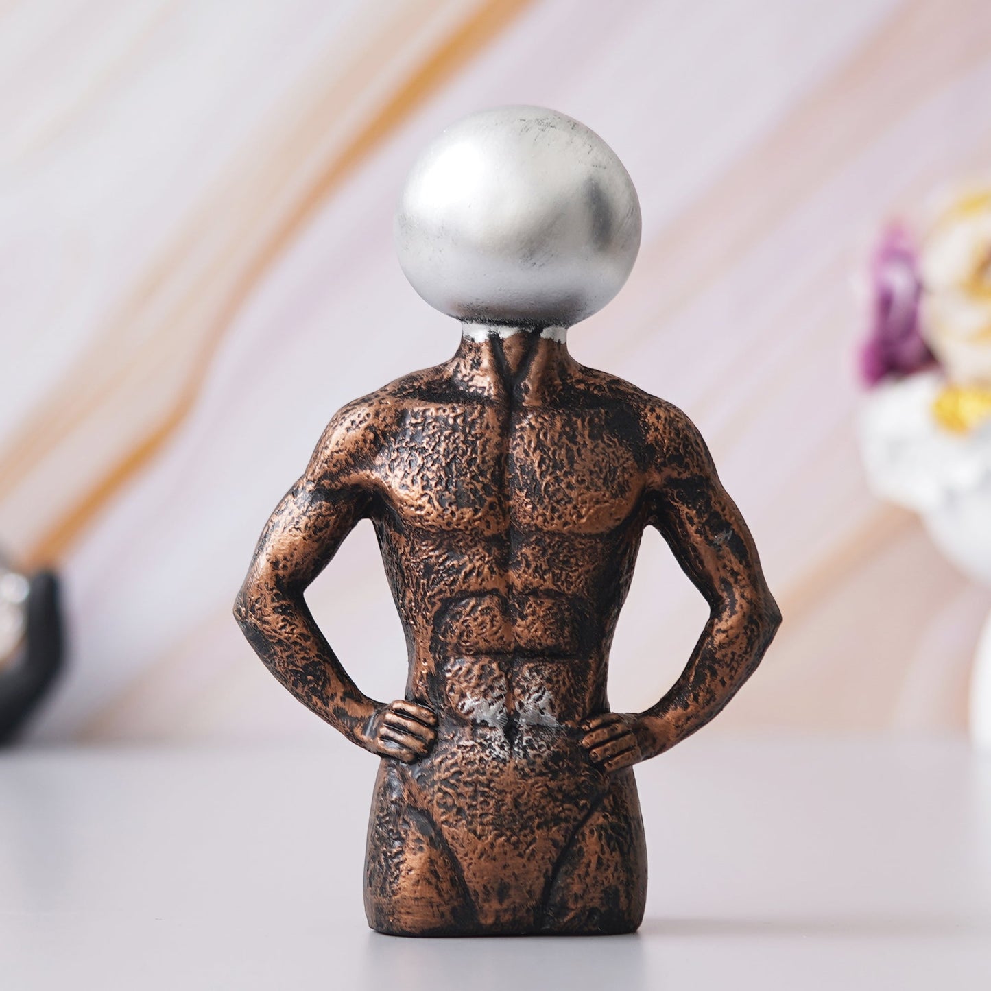 Shoppers Point India Copper, Silver Polyresin Men Statue Round Sign On Face Human Figurine Decorative Showpiece