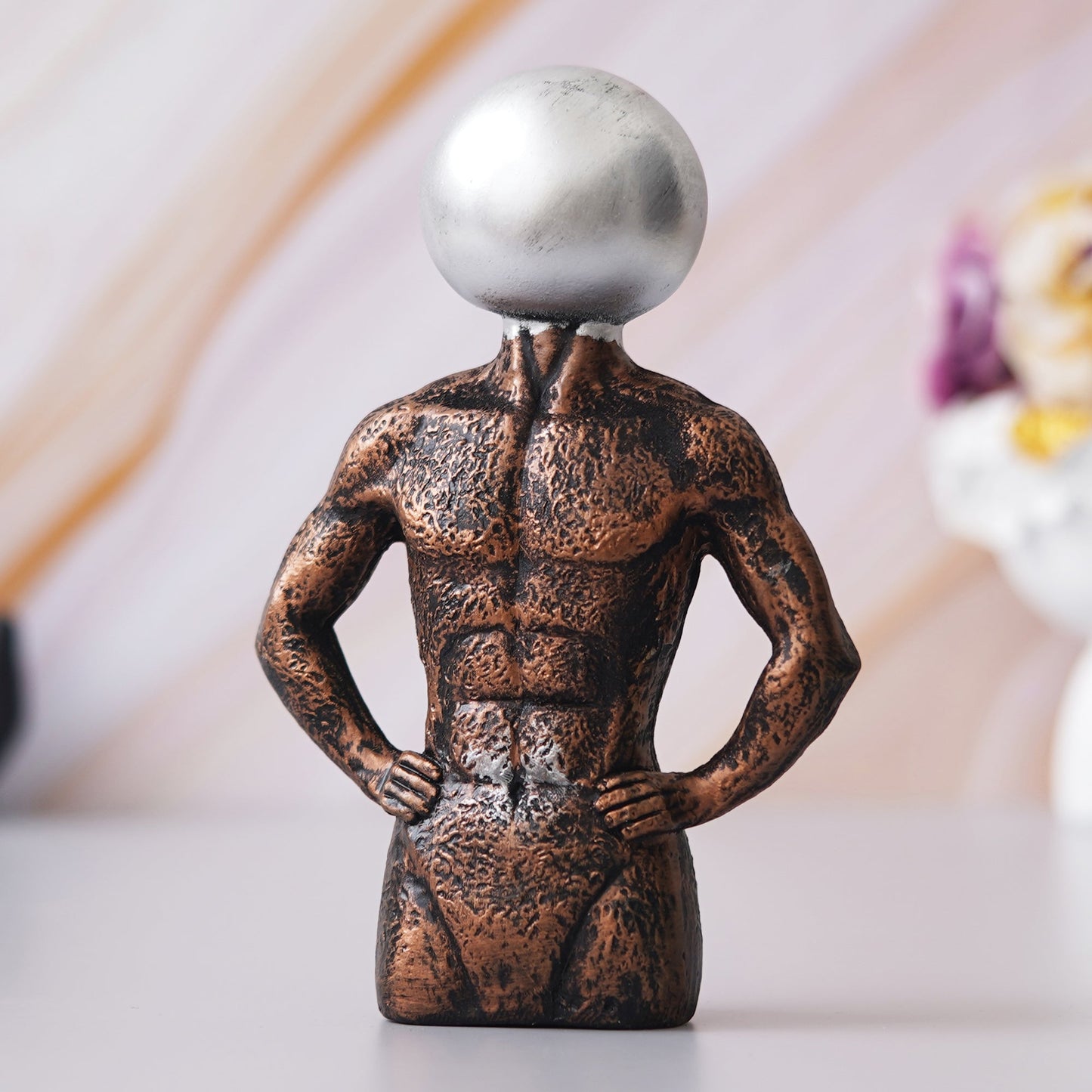 Shoppers Point India Copper, Silver Polyresin Men Statue Round Sign On Face Human Figurine Decorative Showpiece