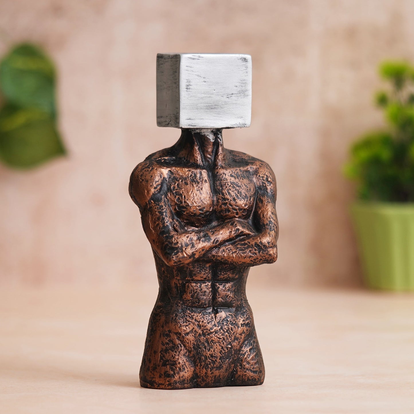 Shoppers Point India Copper, Silver Polyresin Men Statue Square Sign On Face Human Figurine Decorative Showpiece
