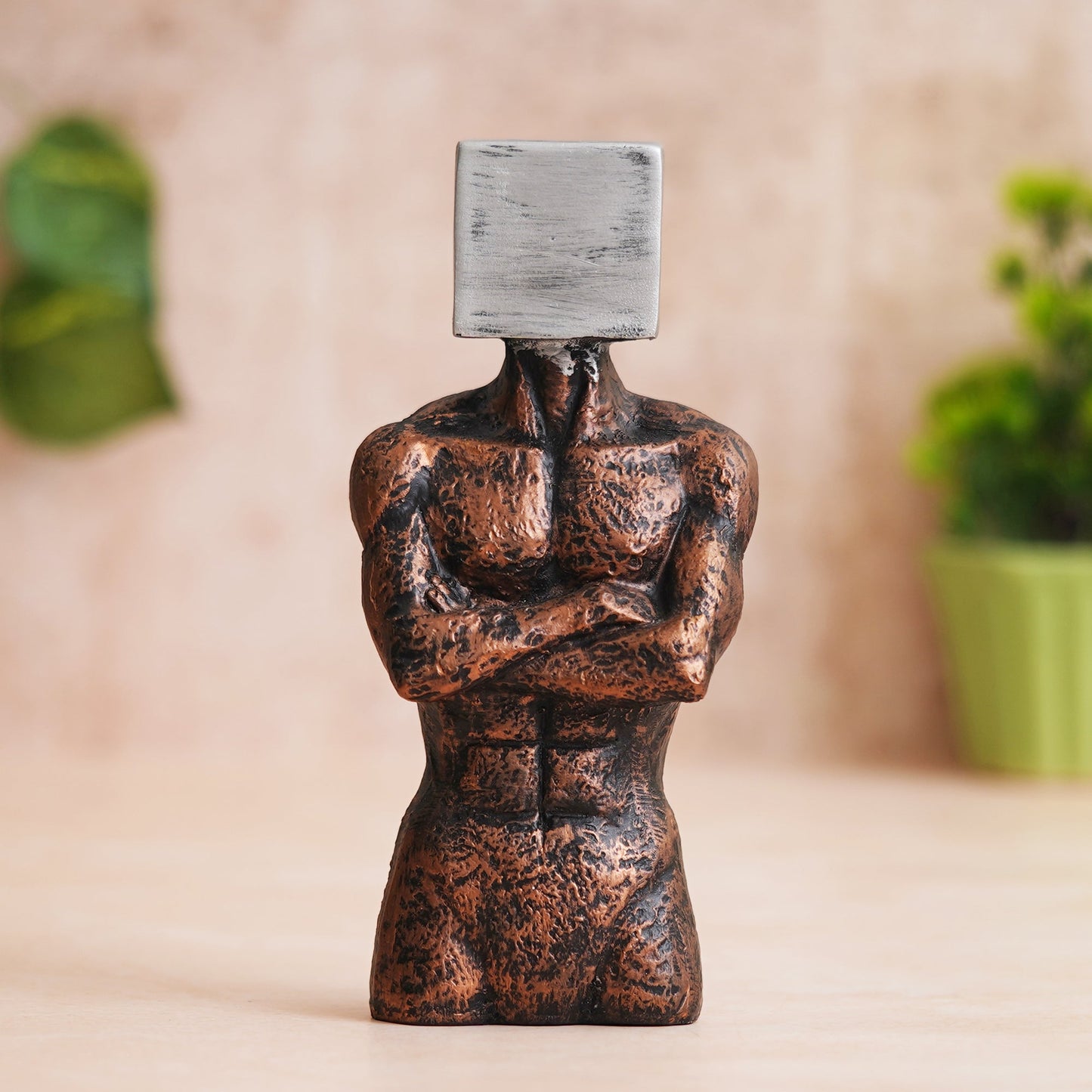 Shoppers Point India Copper, Silver Polyresin Men Statue Square Sign On Face Human Figurine Decorative Showpiece