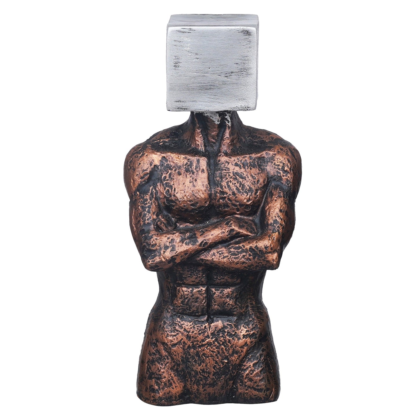 Shoppers Point India Copper, Silver Polyresin Men Statue Square Sign On Face Human Figurine Decorative Showpiece