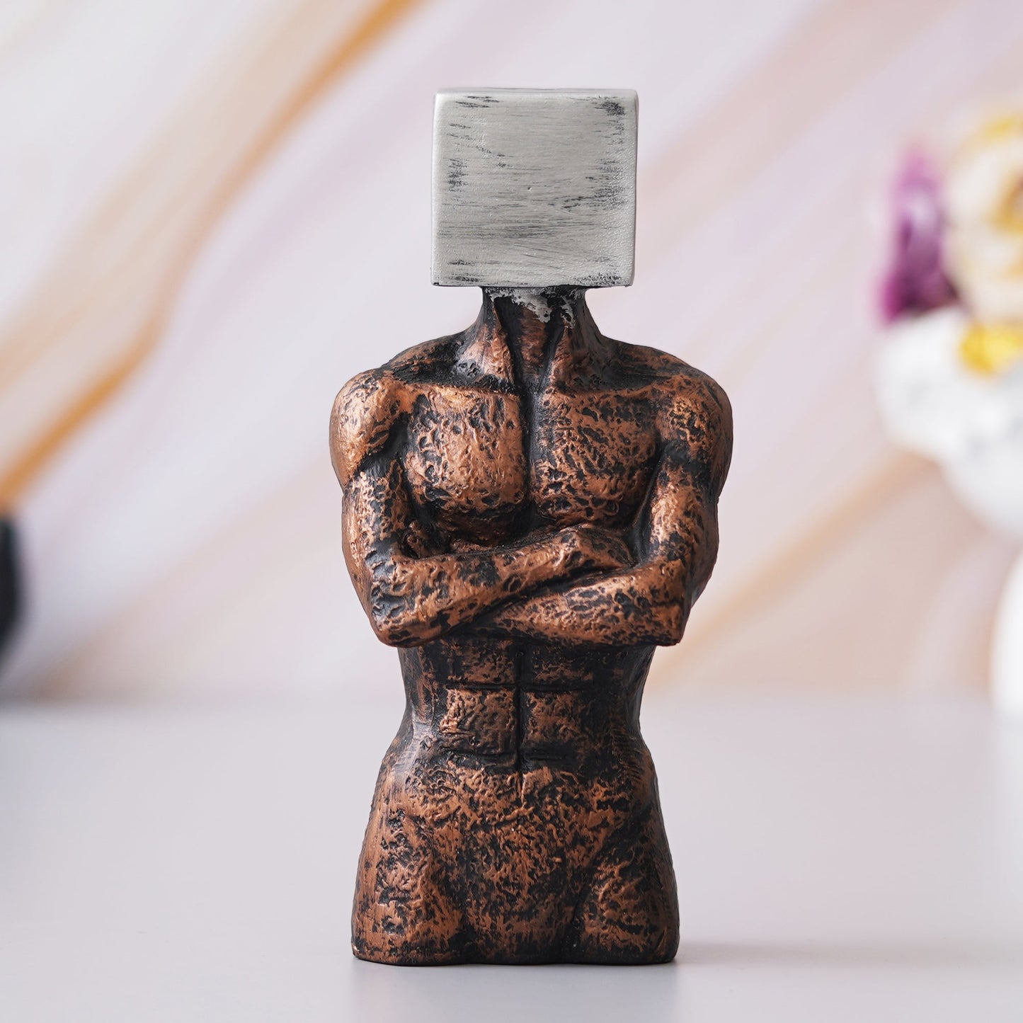 Shoppers Point India Copper, Silver Polyresin Men Statue Square Sign On Face Human Figurine Decorative Showpiece