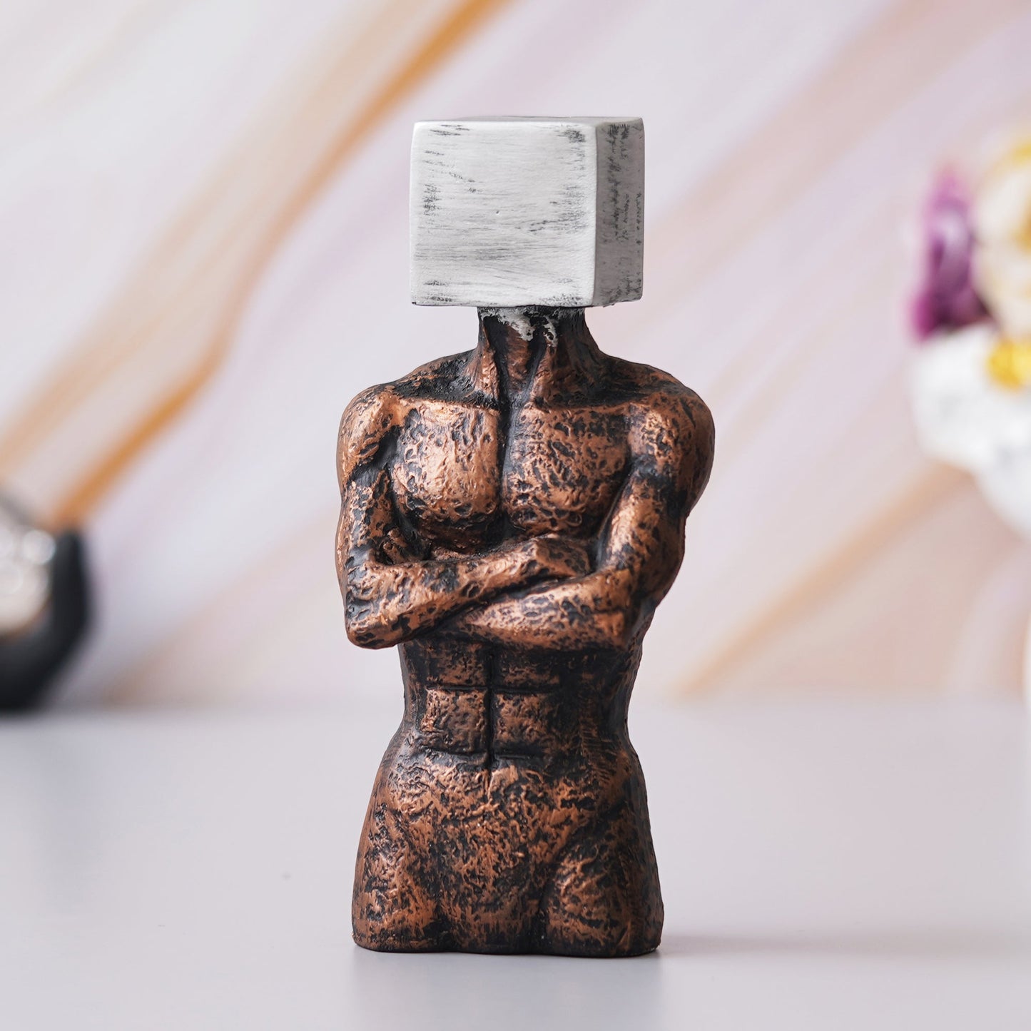 Shoppers Point India Copper, Silver Polyresin Men Statue Square Sign On Face Human Figurine Decorative Showpiece