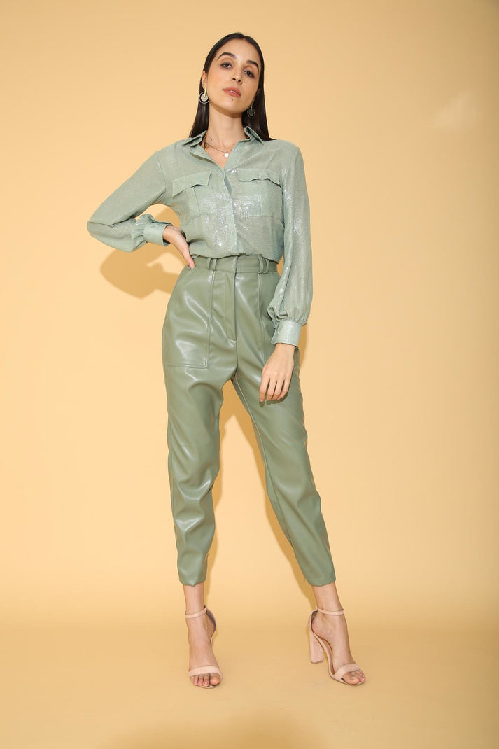 Torqadorn - Sage Green Faux Leather Pant