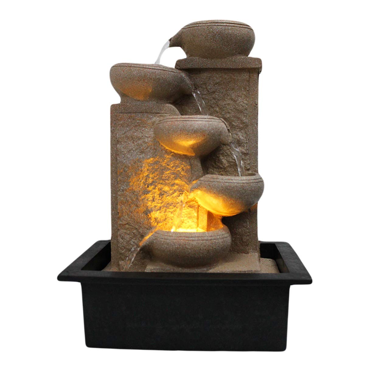 White Designer 5 Step Polyresin Water Fountain With Led Lights (11.5" x 16" Inch | White)