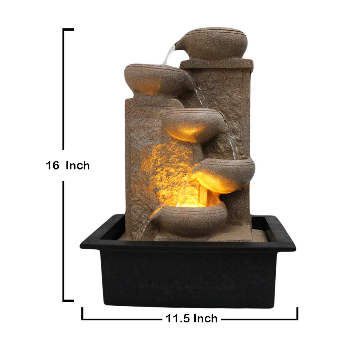 White Designer 5 Step Polyresin Water Fountain With Led Lights (11.5" x 16" Inch | White)