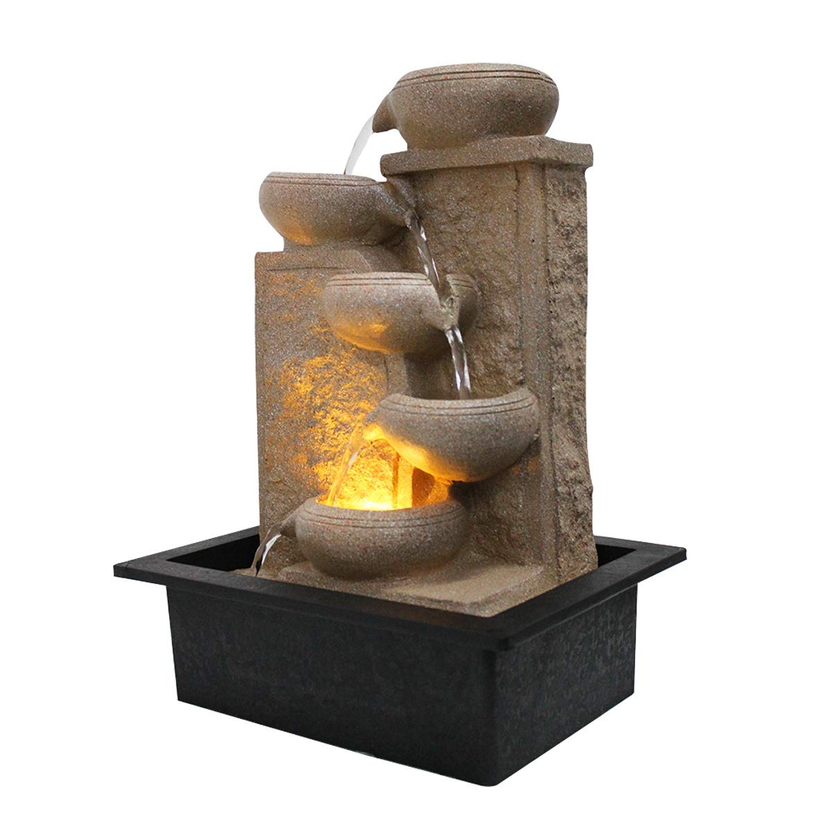 White Designer 5 Step Polyresin Water Fountain With Led Lights (11.5" x 16" Inch | White)