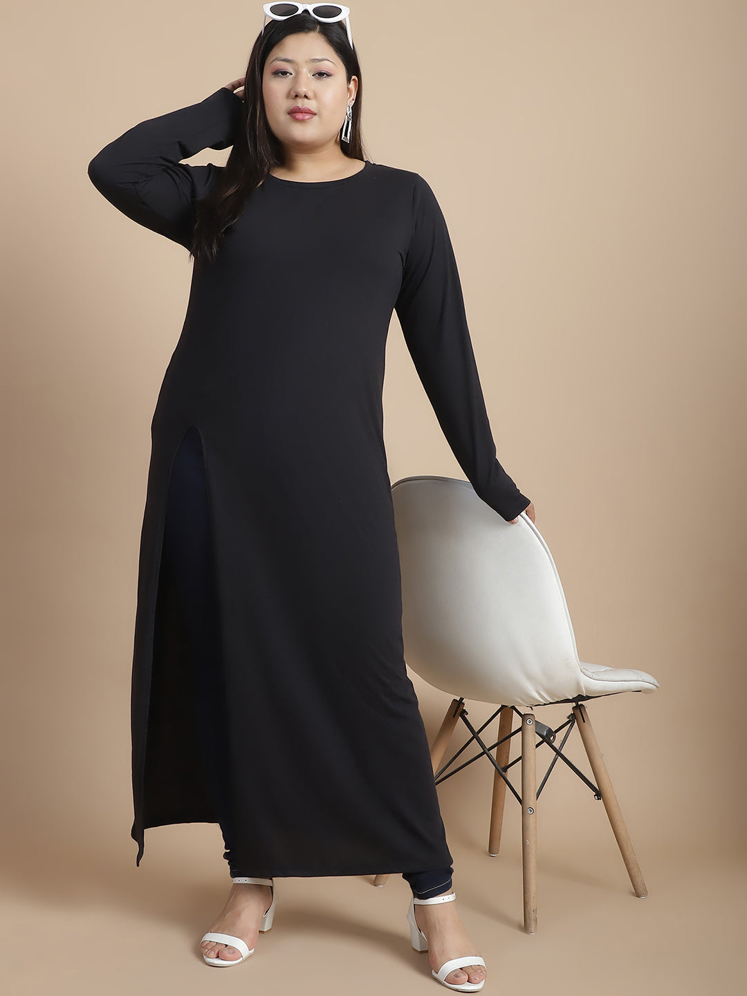 Rigo - Black Front Slit Maxi Top