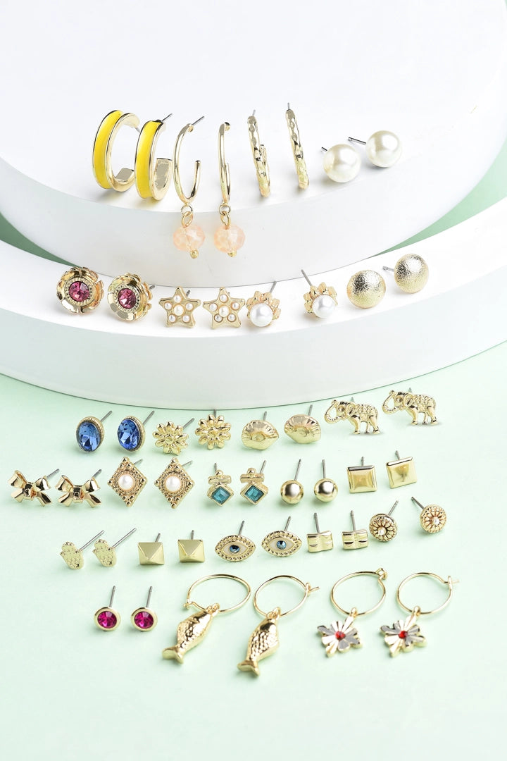 Women Combo of 25 Multicolor Contemporary Studs & Hoop Earrings