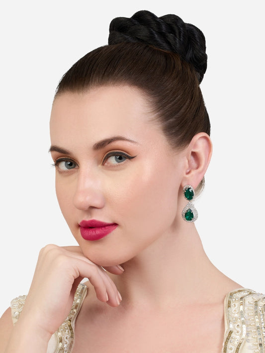 Women Green Stones Dazzling Austrian Diamonds Contemporary Drop Earring