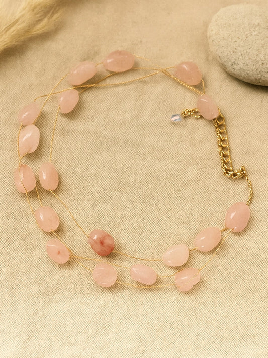 KARATCART - Bohey by KARATCART Dazzling Peach Stone Multistrand Chain Necklace for Women