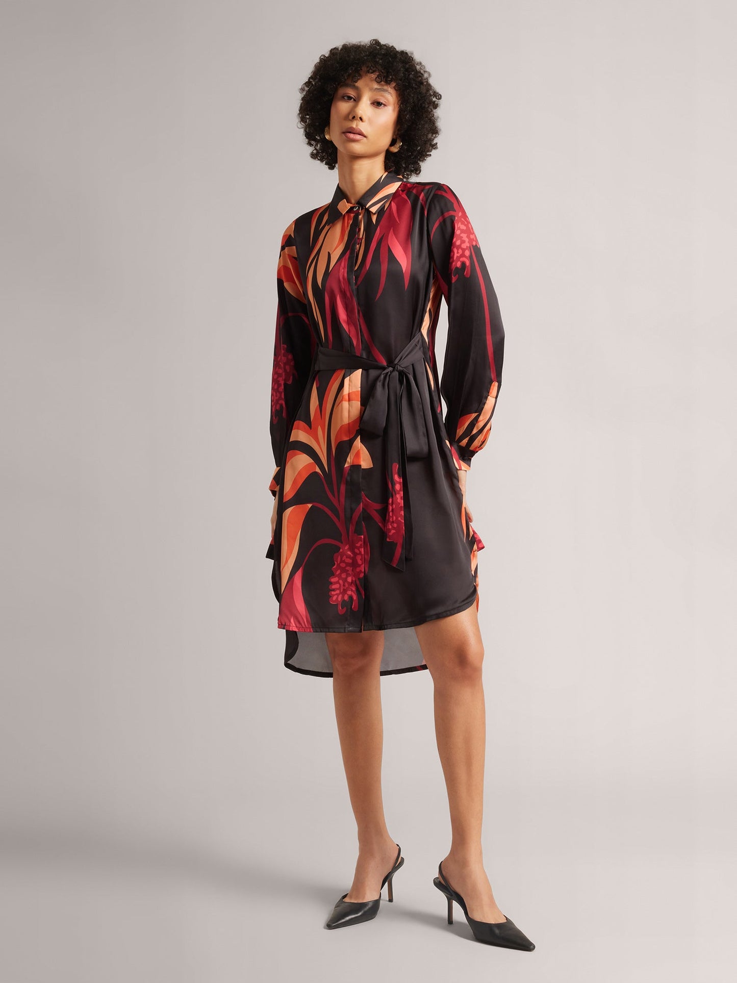 Black Tie Abstract High-Low Shirt Dress