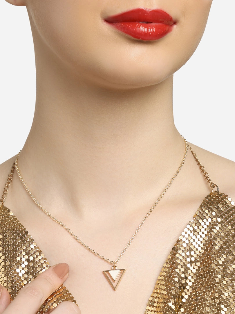 Women Off White Enamelled Contemporary Triangular Pendant & Chain