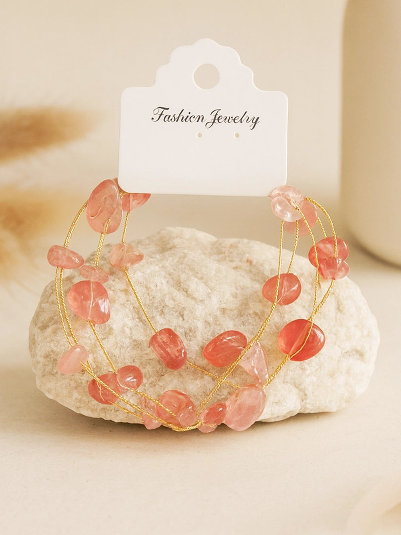 Bohey by KARATCART Dazzling Peach Stone Multistrand Bracelet for Women