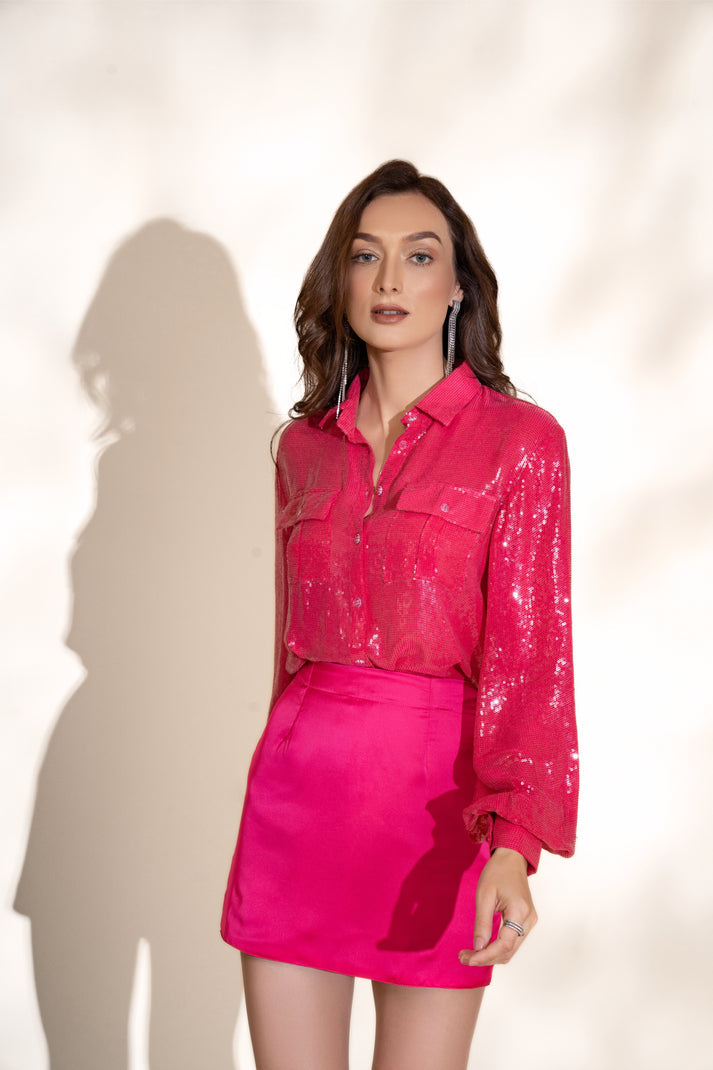 Fuschia Pink Sequins Shirt