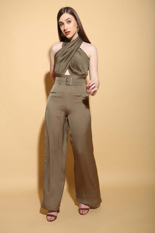Olive Pleated Torso Jumpsuit