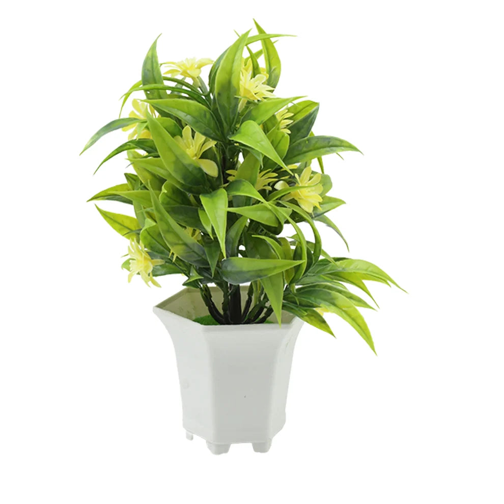 Plant With Pot Green Plastic Artificial Flora