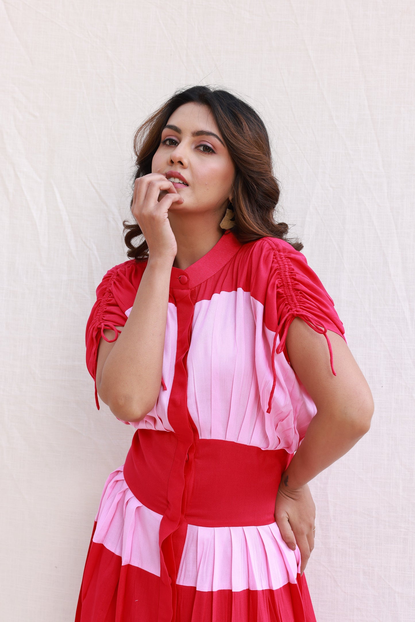 Baby pink & hot pink colorblock maxi dress