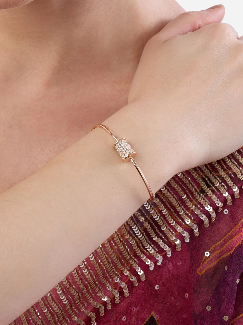 Women Rose Gold Dazzling Cubic Zirconia Contemporary Brass Kada Style Bracelet
