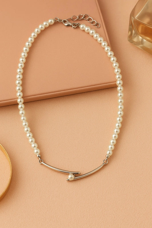 JEWELZ - Pearl Beaded Choker Necklace with Metal Detailing – Festive & Elegant