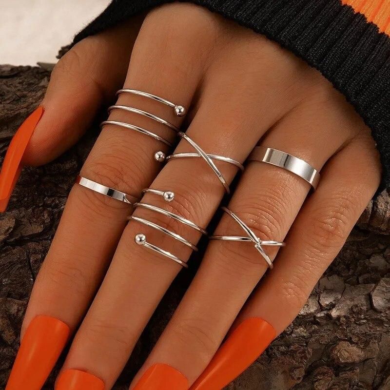 Silver Ring Set Finger Rings Stylish Shining Diva Fashion Set Of Silver-Plated Finger Ring