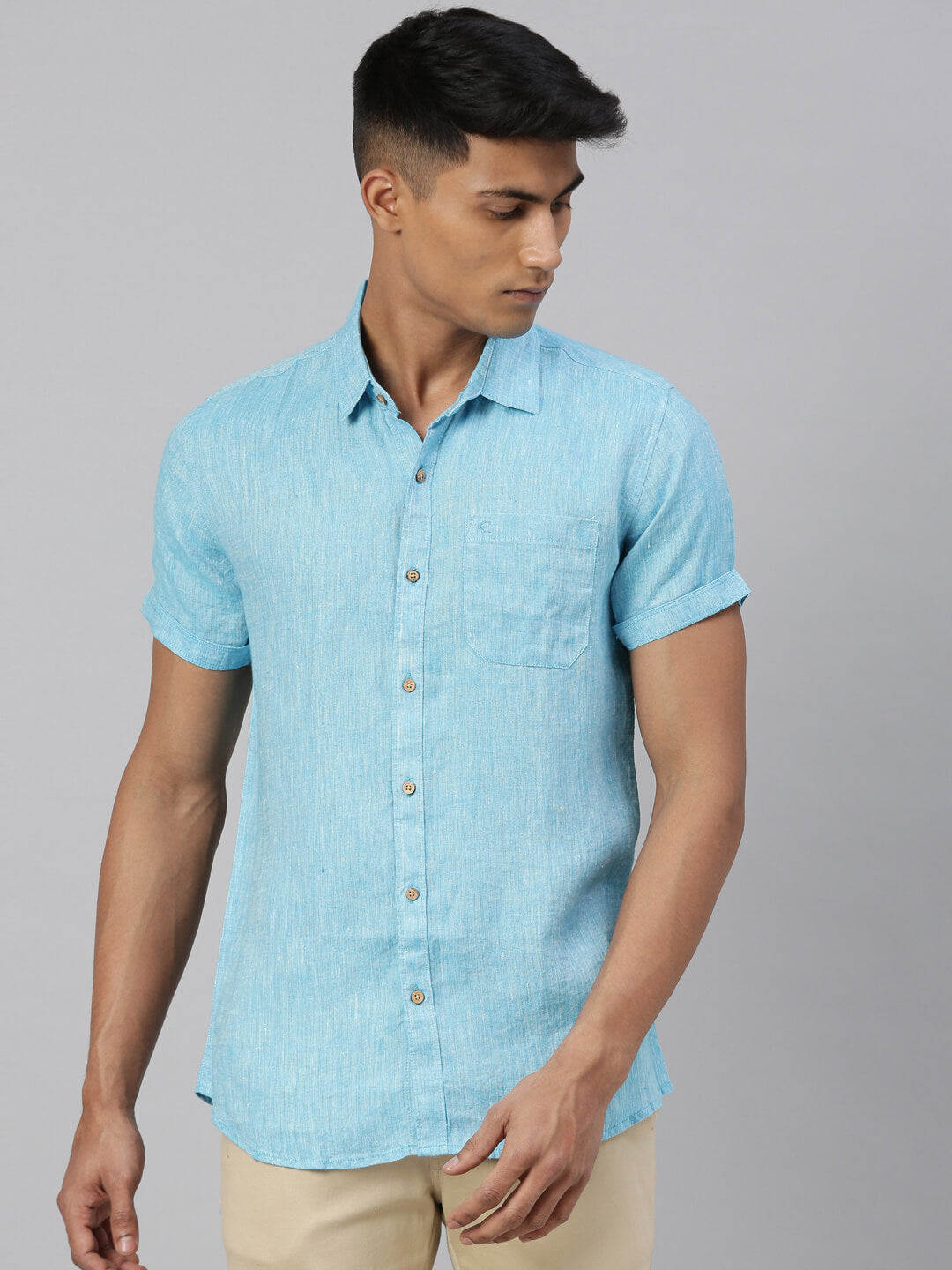 Ecentric - Men Blue Hemp Casual Half Sleeve Shirt