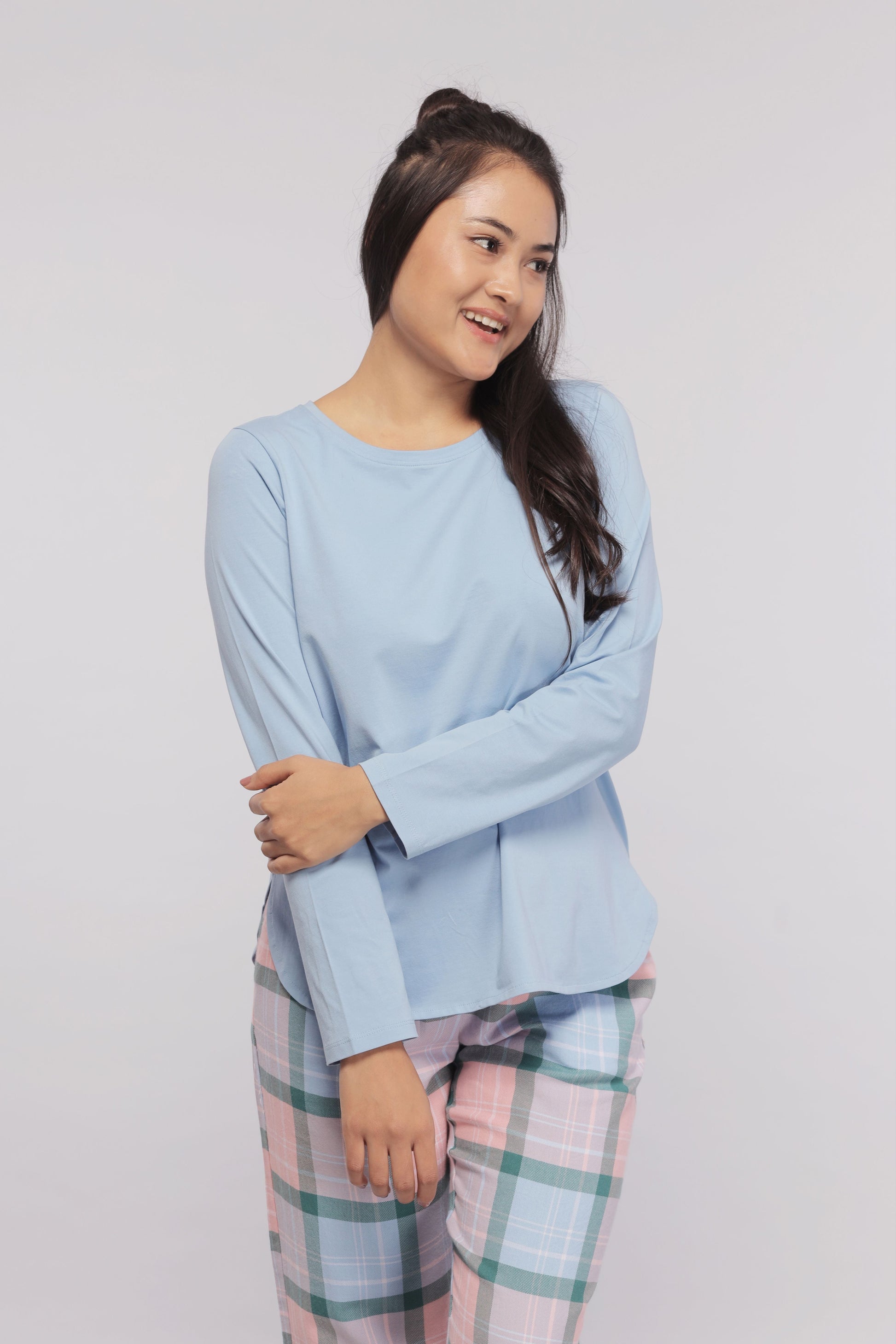 NeceSera - Long Sleeve Blue Sleep Cotton Top