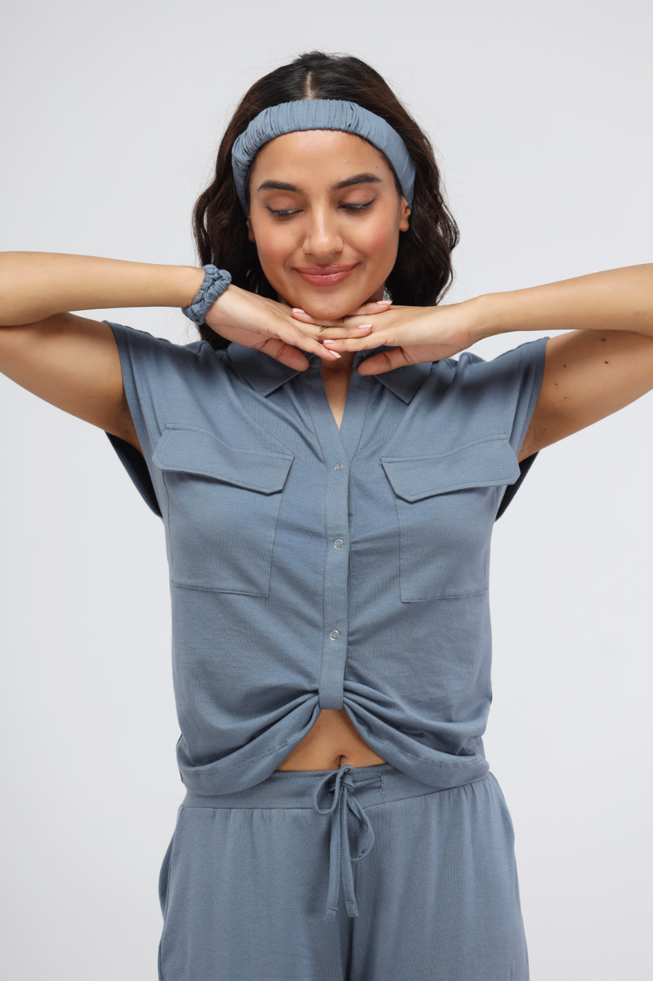 NeceSera - China Blue Supima Collared Top