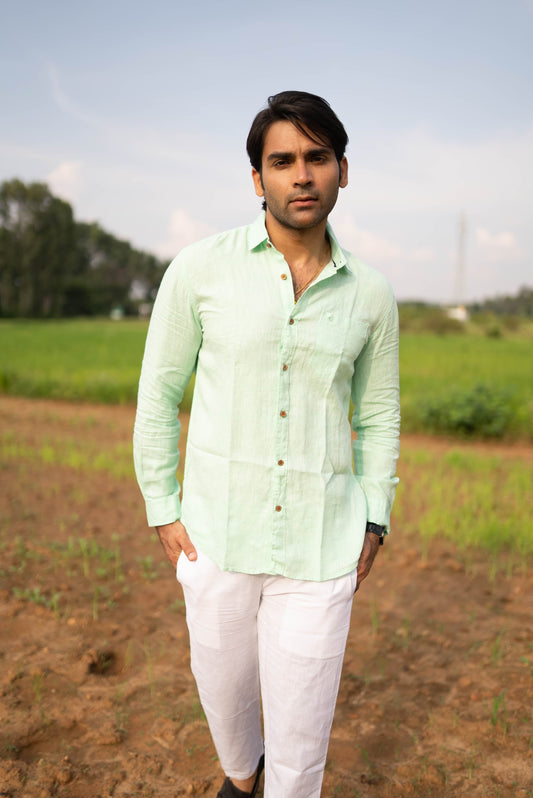 Ecentric - Men Pista Green Hemp Formal Full Sleeve Shirt