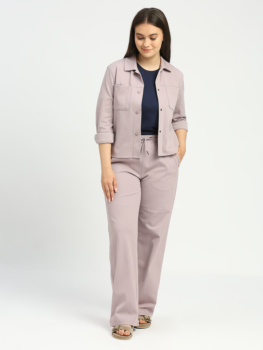 One Mile - Cotton Blend Knit Powder Pink Izel Shacket