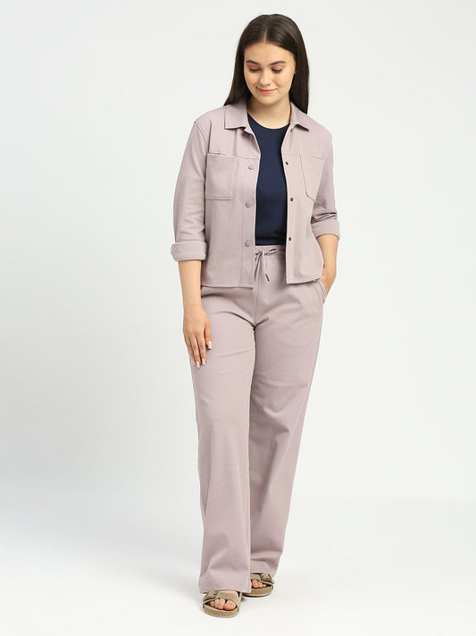 One Mile - Cotton Blend Knit Powder Pink Izel Shacket