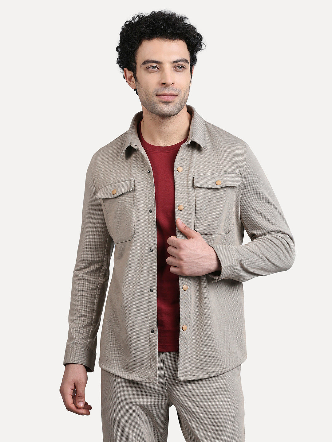 One Mile - Superflex Dusty Beige Drome Shacket - For Men