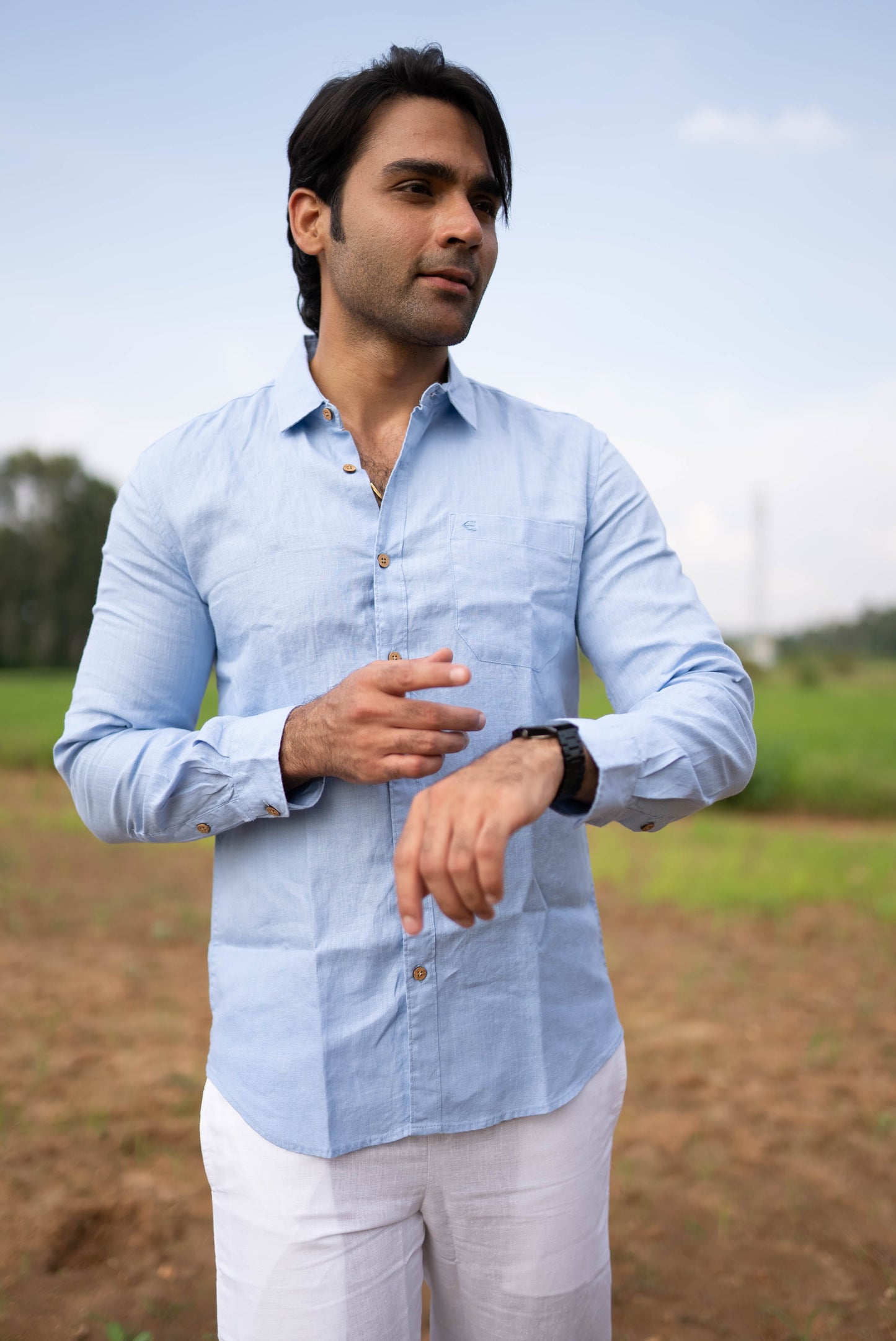 Ecentric - Men Blue Hemp Formal Full Sleeve Shirt
