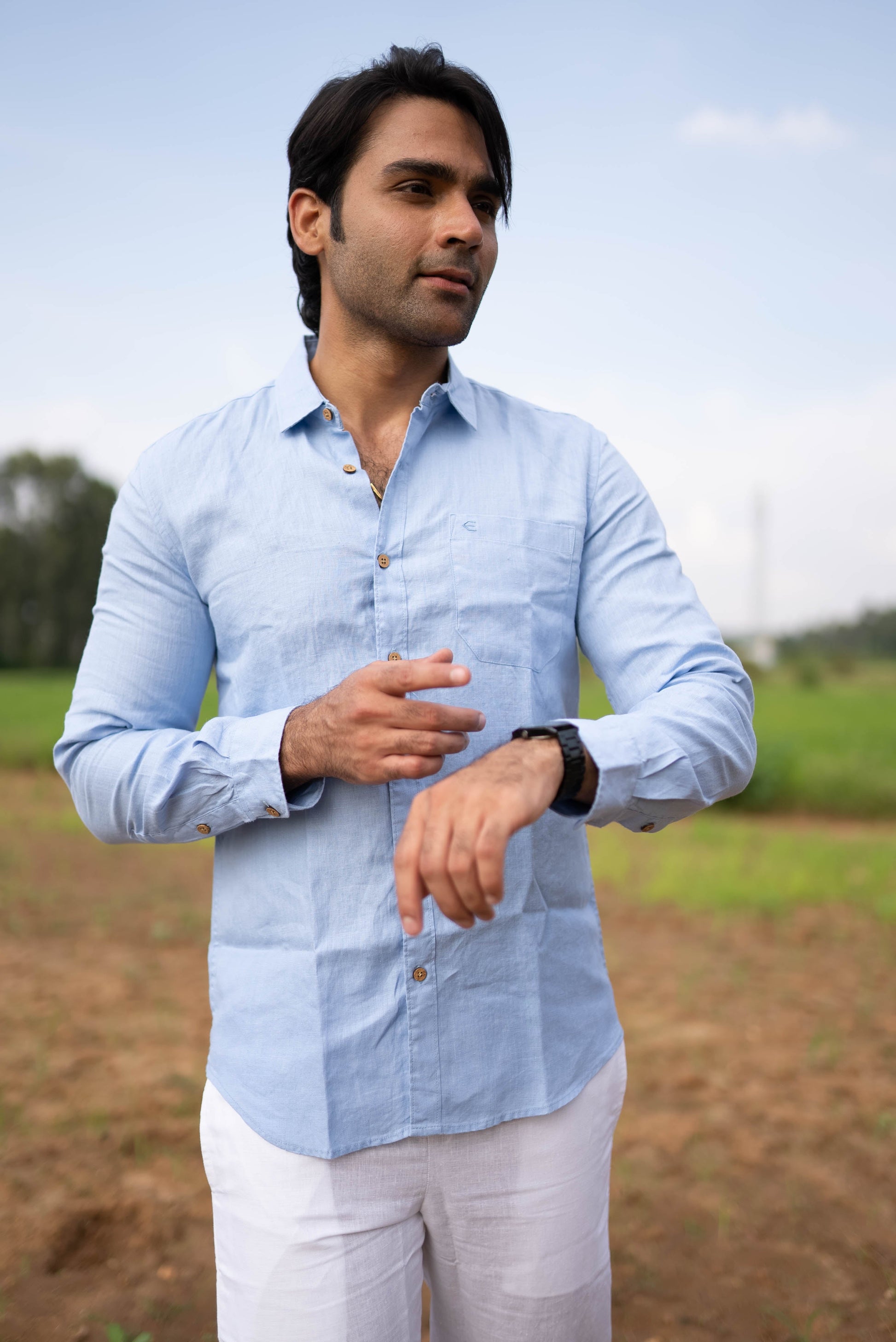 Ecentric - Men Blue Hemp Formal Full Sleeve Shirt