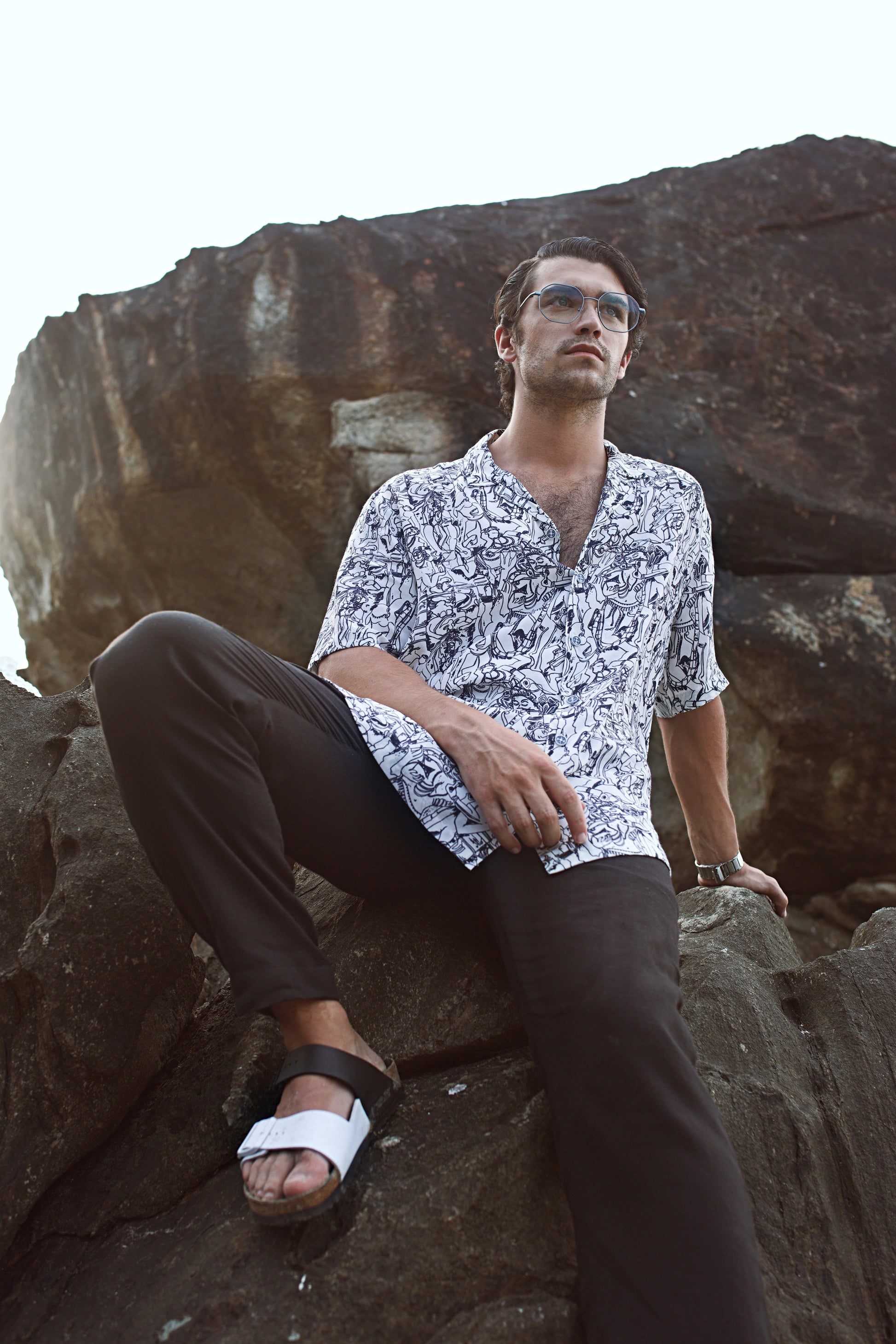 QB Men - Khajuraho Abstract White Oversize Shirt