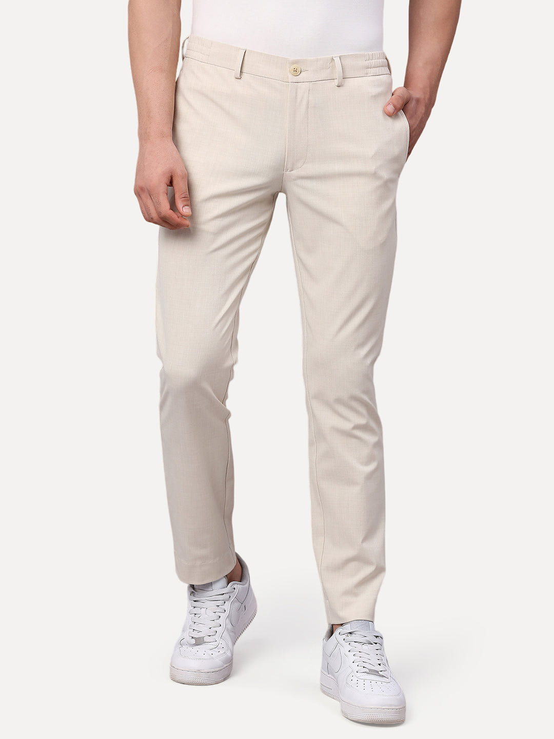One Mile - Hyperflex Oat Meal Melange Accent Trouser - For Men