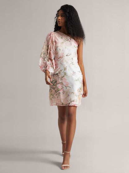 Zaccai - Blush Pink One Shoulder Floral A-Line Dress