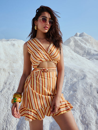 Zaccai - Yellow Cotton Striped Wrap Co-Ord Set